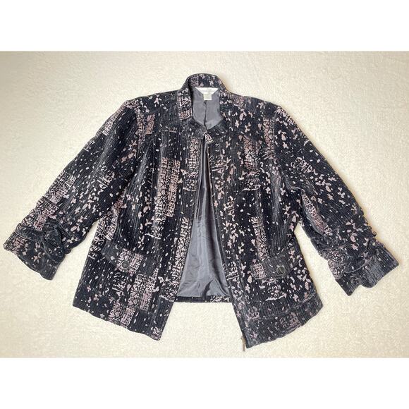 Christopher & Banks Women's Velvet Metallic Whimsygoth Office Jacket L Black - Picture 2 of 11